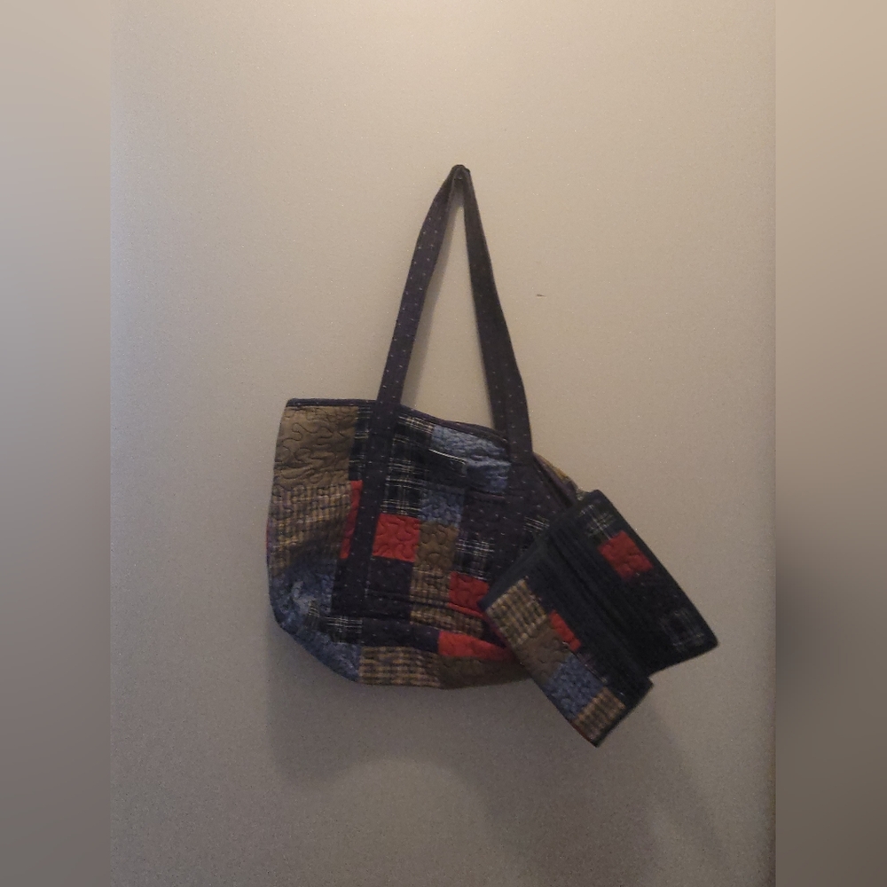 DSQ multicolor Patchwork Quilted Canvas Cotton Tote Bag with Matching Wallet